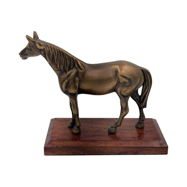 Lodge & Equestrian Decor Equestrian Antiqued Brass Horse on Wood Stand