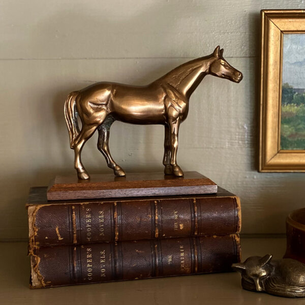 Lodge & Equestrian Decor Equestrian Antiqued Brass Horse on Wood Stand