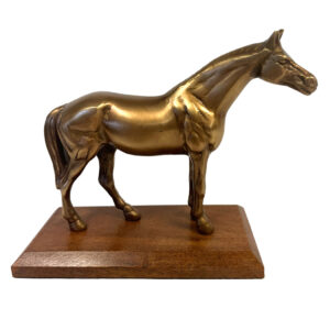 Lodge & Equestrian Decor Equestrian 6-1/8″ Antiqued Brass Horse on W ...