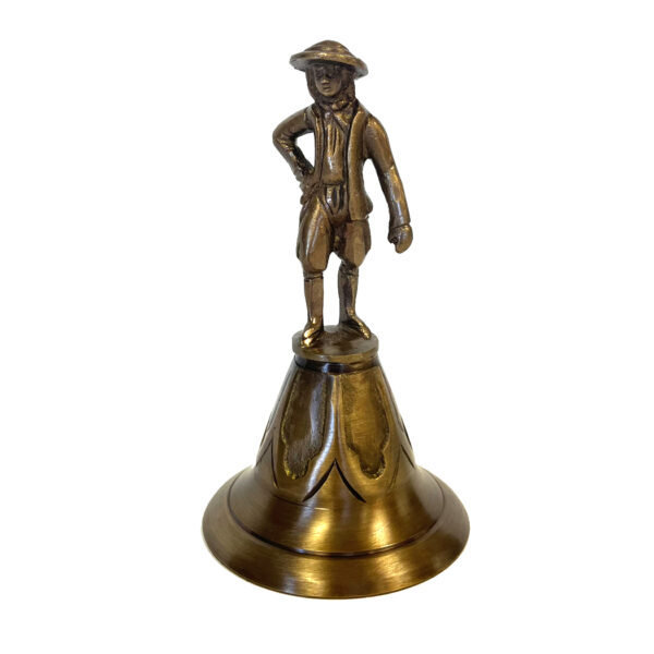 Home Decor Early American Antiqued Brass Colonial Man Table Bell- Antique Vintage Style