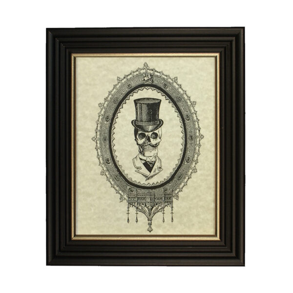 Halloween Halloween Skull in Top Hat Framed Gothic Halloween Print in Black Wood Frame with Gold Trim- 6×8″ Framed to 8×10″