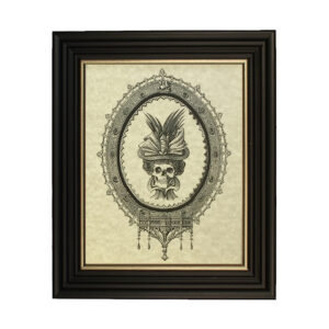 Halloween Halloween Skull in Bonnet Framed Gothic Halloween Print in Black Wood Frame with Gold Trim- 6×8″ Framed to 8×10″