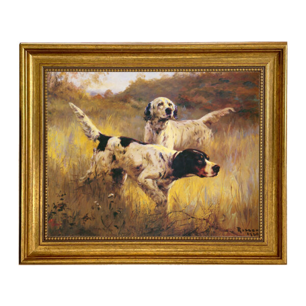 Sporting and Lodge Paintings Lodge English Setters Oil Painting Print on Canvas in Antiqued Gold Frame