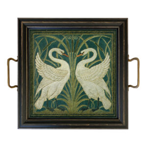 Trays & Barware Lodge 12″ Two White Swans Tray with Brass Handles