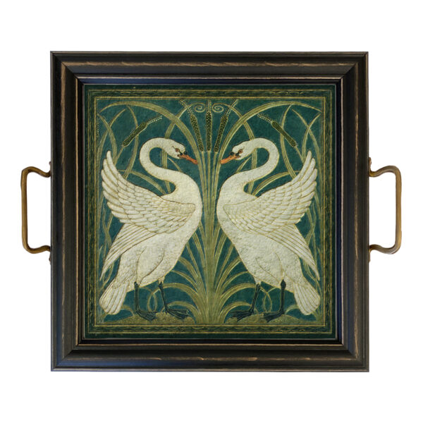Trays Lodge 12″ Two White Swans Tray with Brass Handles