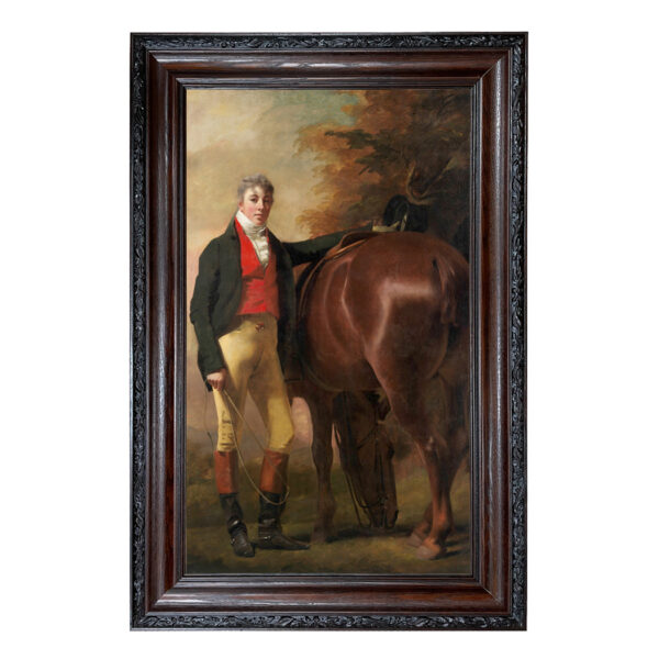 Equestrian/Fox Equestrian George Harley Drummond (c. 1808) Framed Oil Painting Print on Canvas in Brown  and  Black Solid Oak Frame- Framed to 22″ X 34″