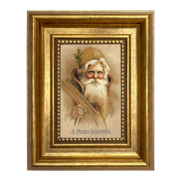 Christmas Decor Christmas Father Christmas Victorian Print on Canvas in Antiqued Gold Frame- 4″x6″ Print –  7-1/2″ x 9-1/2″ Framed