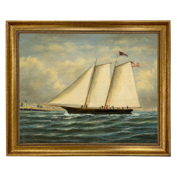 Nautical Nautical America, First Winner of America’s Cup Framed Oil Painting Print on Canvas in Antiqued Gold Frame