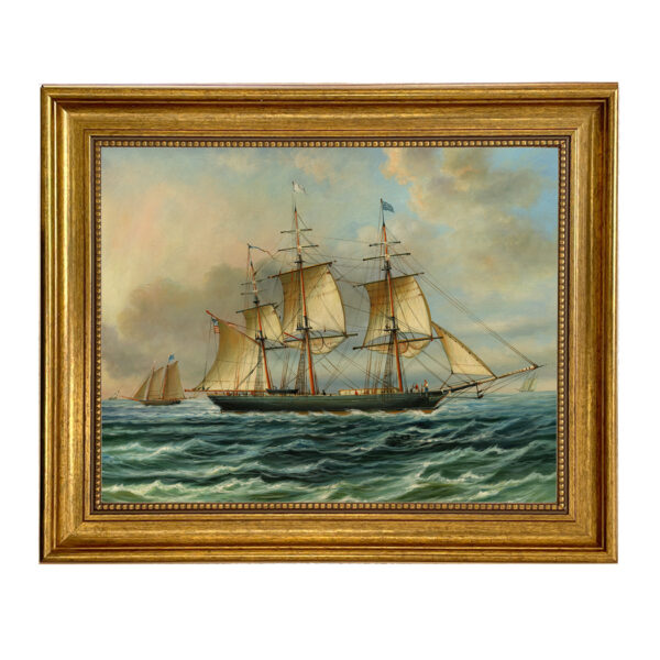 Nautical Nautical Baltimore Clipper Architect Framed Oil Painting Print on Canvas in Antiqued Gold Frame.
