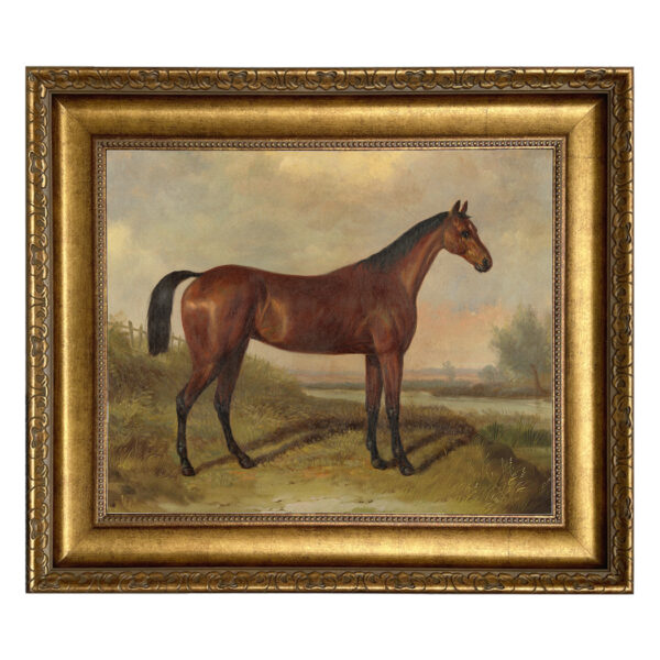 Equestrian Paintings Equestrian Hunter in a Landscape Framed Oil Painting Print on Canvas in Antiqued Gold Frame