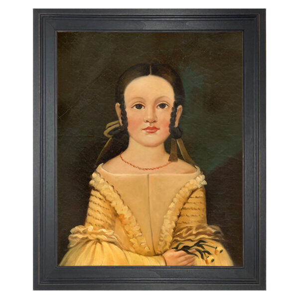 Painting Prints on Canvas Children Mary Jane with Flowers, Framed Oil Painting Print on Canvas in Distressed Black Solid Wood Frame.