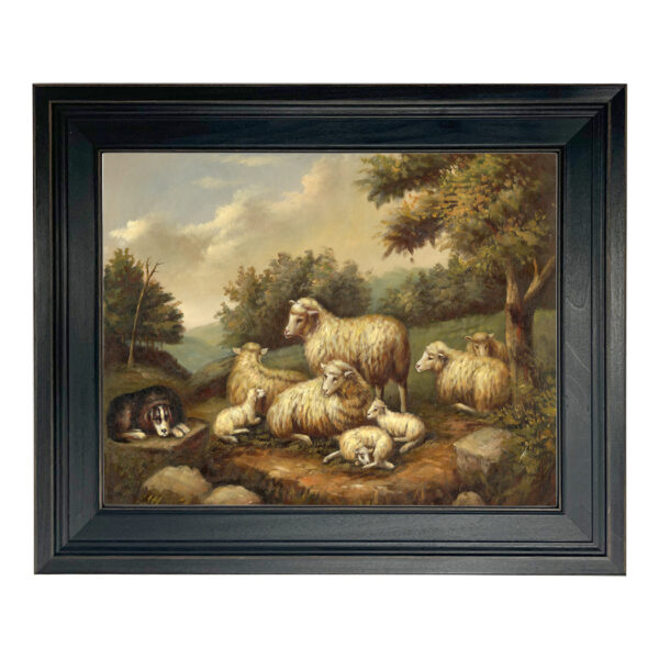 Farm/Pastoral Early American Sheep in a Landscape Framed Oil Painting Print on Canvas