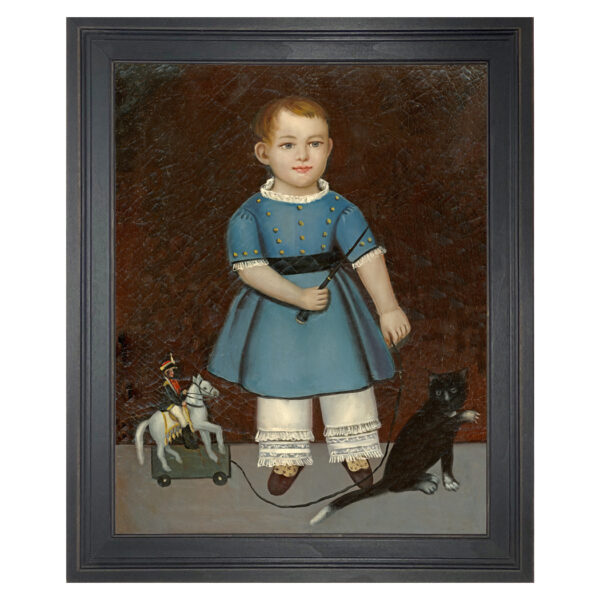 Painting Prints on Canvas Children Boy with Toy Soldier Painting Reproduction Print on Canvas in Distressed Black Solid Wood Frame.