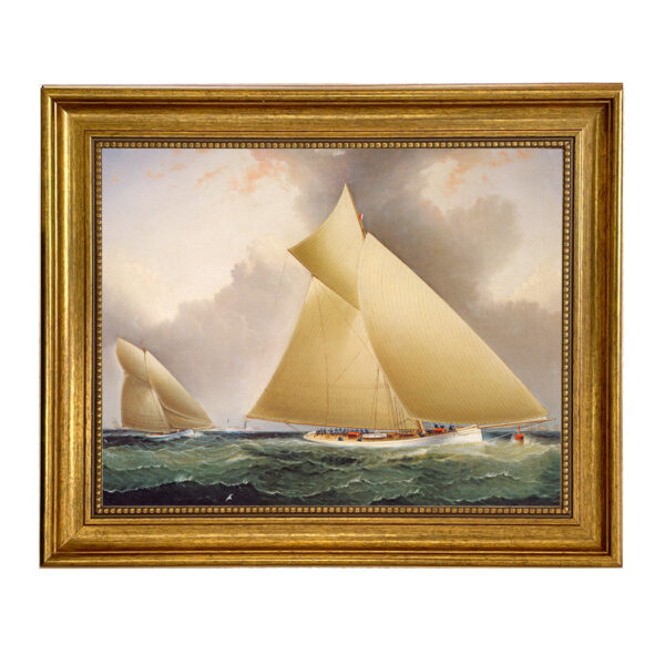 Nautical Nautical Mayflower Leading Galatea America’s Cup 1886 Framed Oil Painting Print on Canvas in Antiqued Gold Frame
