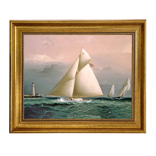 Nautical Nautical Chiquita Racing Off Boston Lighthouse Framed Oil Painting Print on Canvas in Antiqued Gold Frame