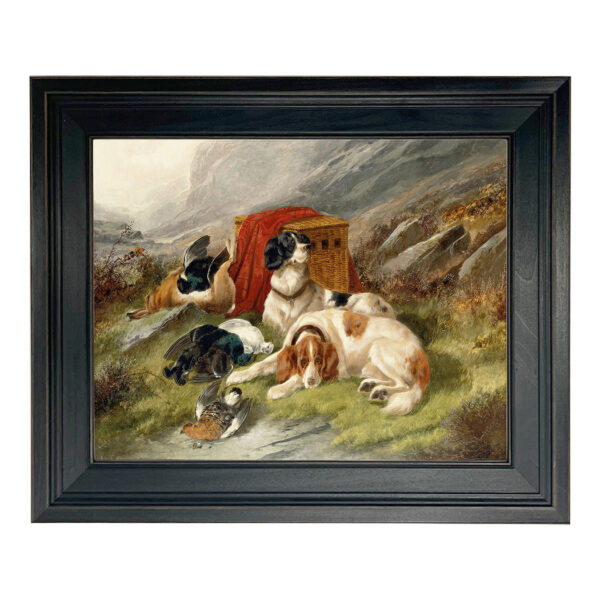 Cabin/Lodge Dogs Guarding the Day’s Bag Hunting Dogs Framed Oil Painting Print on Canvas