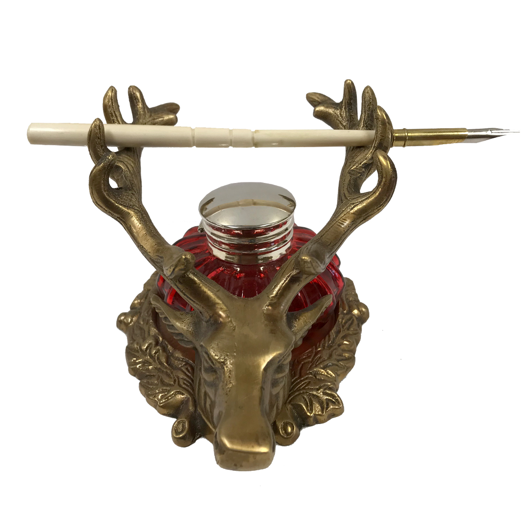 Inkwells Writing 6-1/2″ Antiqued Solid Brass Stag ...