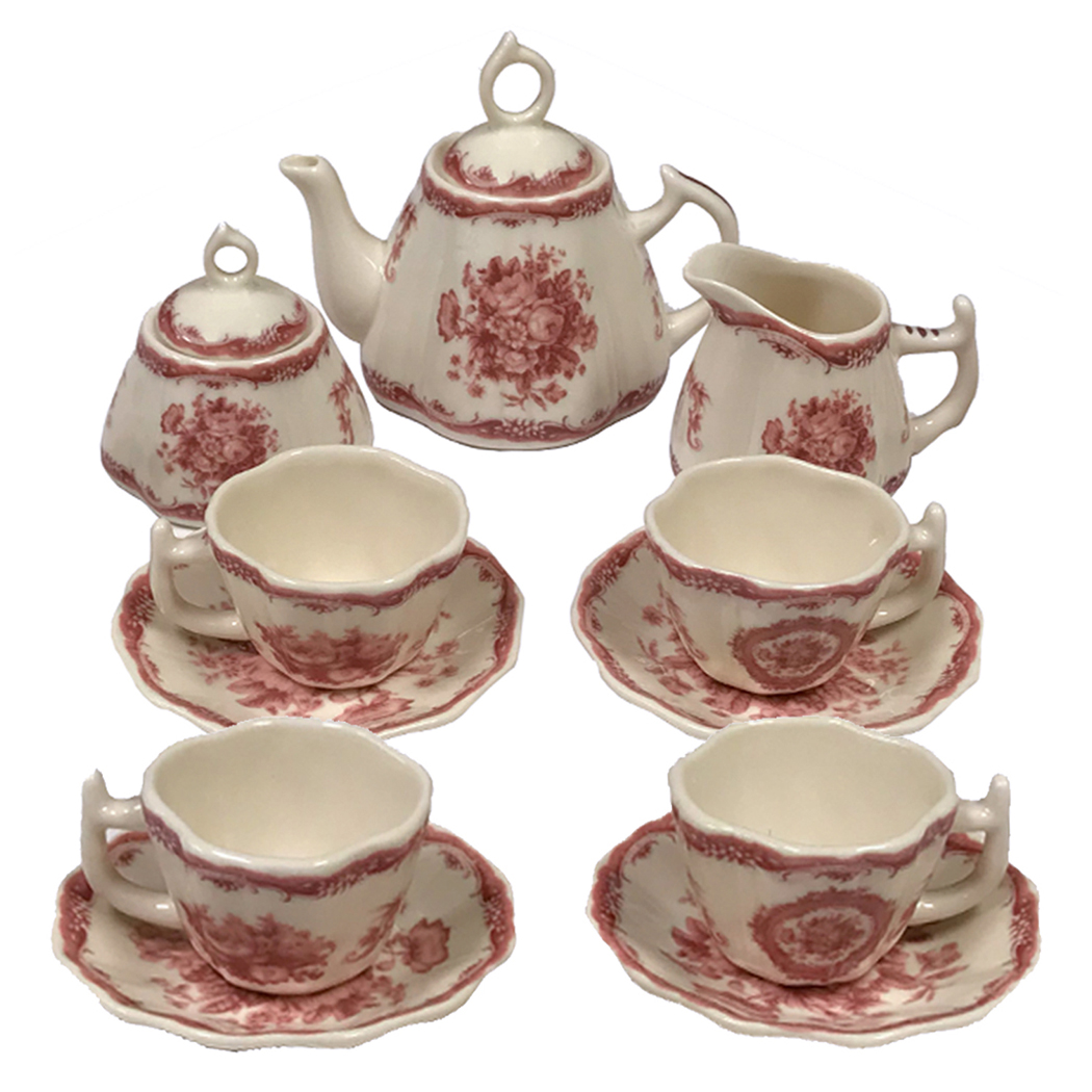 Mini 13-Piece Classic Floral Rose Transferware Porcelain Tea Set - Antique  Reproduction - Schooner Bay Company