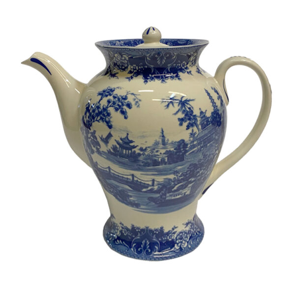 Teaware Teaware 7-3/4″ Pagoda Blue Transferware Porcelain 46-oz. Teapot – Antique Reproduction