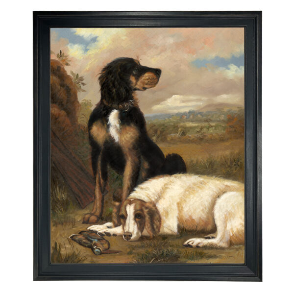 Cabin/Lodge Bird hunting Dogs with Woodcock Framed Oil Painting Print on Canvas