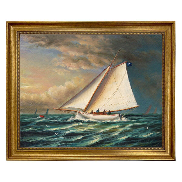 Nautical Equestrian Racing Boat, Framed Oil Painting Print on Canvas in Antiqued Gold Frame