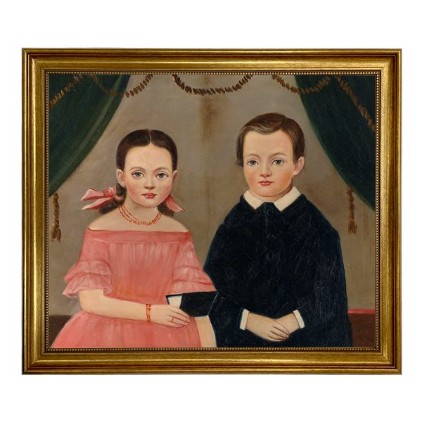 Painting Prints on Canvas Children Girl in Pink with Brother