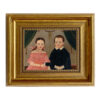 Painting Prints on Canvas Early American Girl in Pink with Brother – Framed Oil Painting Print on Canvas in Antiqued Gold Frame