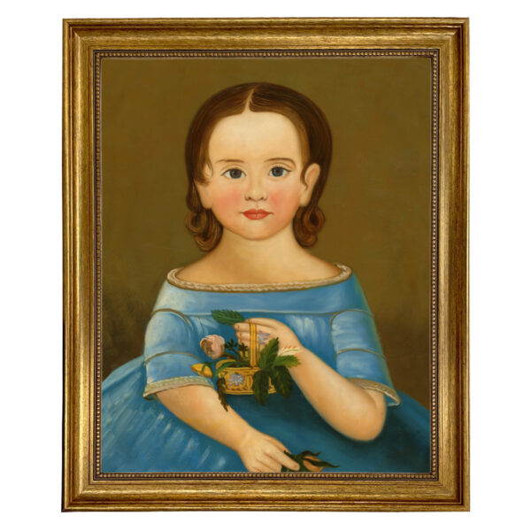 Painting Prints on Canvas Children Girl in Blue Dress Framed Oil Painting Print on Canvas in Antiqued Gold Frame