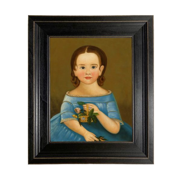 Painting Prints on Canvas Children Girl in Blue Dress Primitive