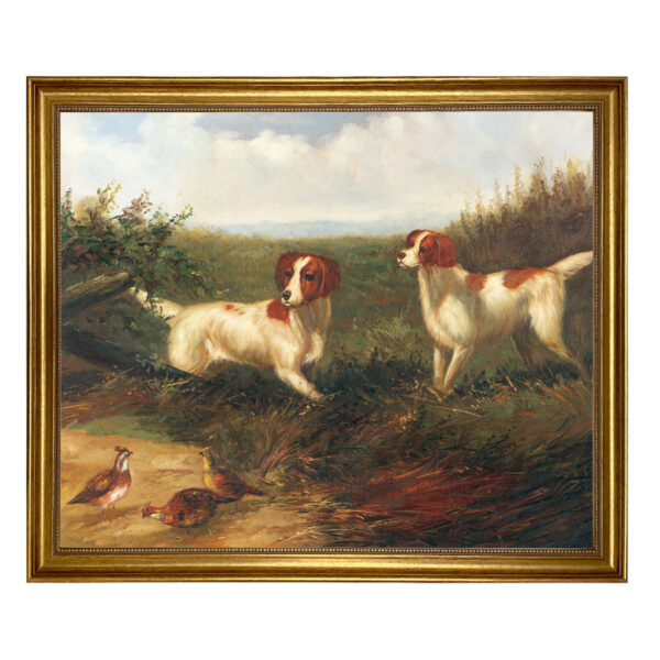 Cabin/Lodge Bird hunting Setters on Quail Framed Oil Painting Print on Canvas