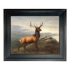 Cabin/Lodge Early American White Tail Stag Framed Oil Painting Print on Canvas in Distressed Black Wood Frame