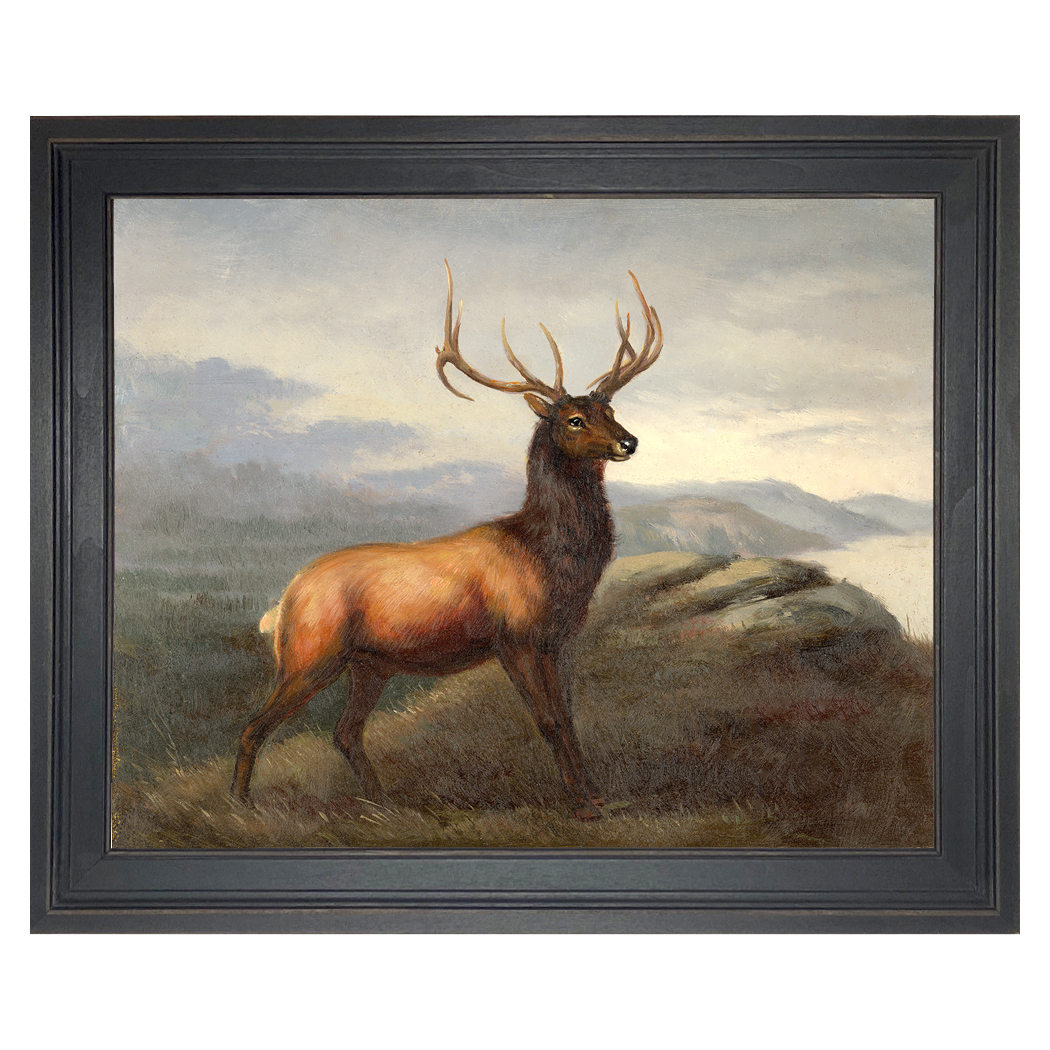 Cabin/Lodge Early American White Tail Stag Framed Oil Painting Pr ...