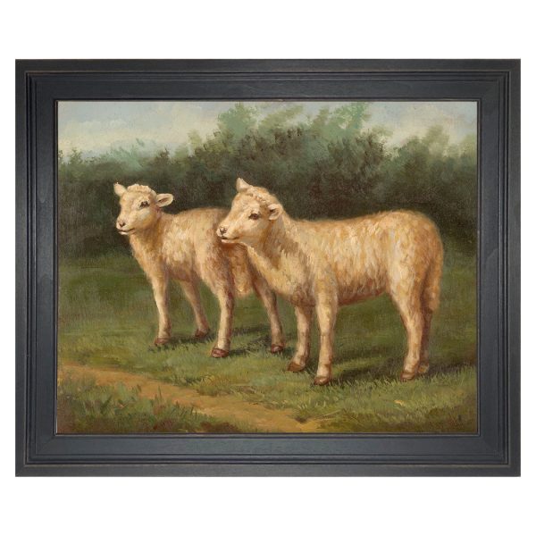 Farm/Pastoral Animals Lost Lambs by Arthur Tait Framed Oil Painting Print on Canvas in Distressed Black Wood Frame