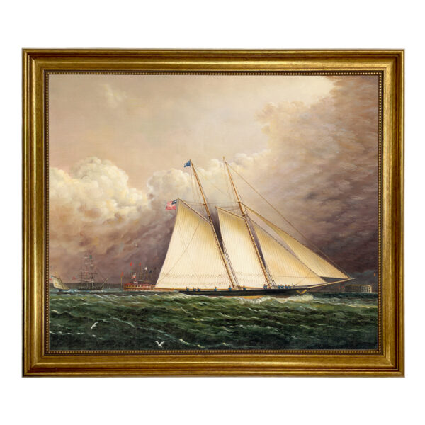 Nautical Early American America Off New York After Buttersworth Framed Oil Painting Print on Canvas