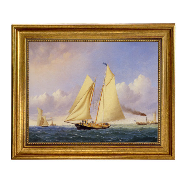 Nautical Early American America Framed Oil Painting Print on Canvas in Antiqued Gold Frame