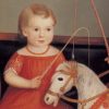 Painting Prints on Canvas Early American Two Children in Red Dresses Framed Oil Painting Print on Canvas in Distressed Black Wood Frame