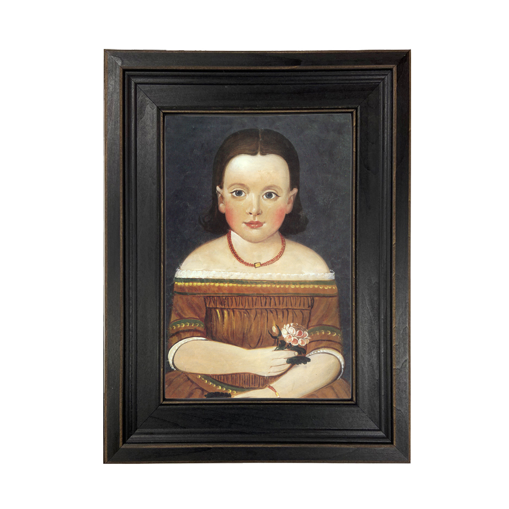 Painting Prints on Canvas Early American Girl in Brown Dress Framed Oil Paintin ...