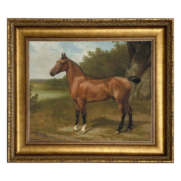 Equestrian/Fox Early American Horse In Landscape Framed Oil Painting Print on Canvas in Wide Antiqued Gold Frame