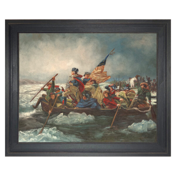 Painting Prints on Canvas Early American George Washington Crossing Delaware Framed Oil Painting Print on Canvas in Distressed Black Wood Frame