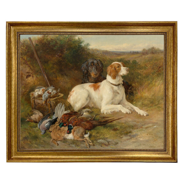 Cabin/Lodge Dogs Hunting Dogs Framed Oil Painting Print on Canvas in Antiqued Gold Frame