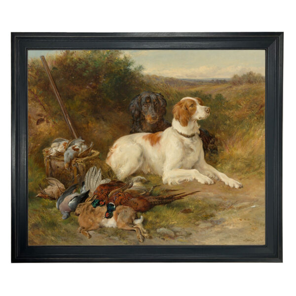 Cabin/Lodge Dogs Hunting Dogs Framed Oil Painting Print on Canvas