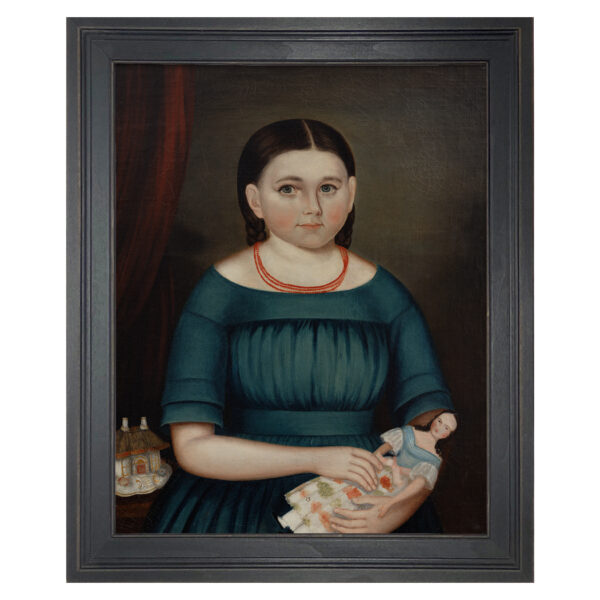 Painting Prints on Canvas Children Mary Wilcox by Joseph Whiting Stock Primitive Folk Art Framed Oil Painting Print on Canvas in Distressed Black Wood Frame