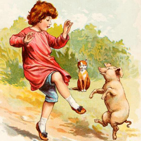 Easter Animals Come Dance a Jig Nursery Rhyme Vintage Children’s Book Illustration Framed Print Behind Glass