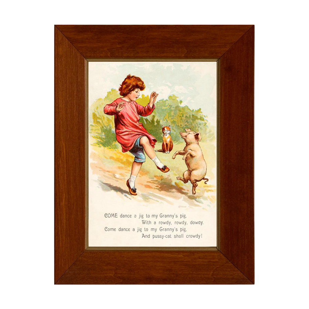 Easter Animals Come Dance a Jig Nursery Rhyme Vintage Children’s Book Illustration Framed Print Behind Glass