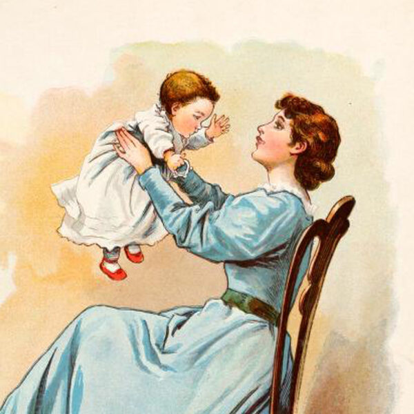 Easter Children Mother and Baby Nursery Rhyme Vintage Children’s Book Illustration Framed Print Behind Glass