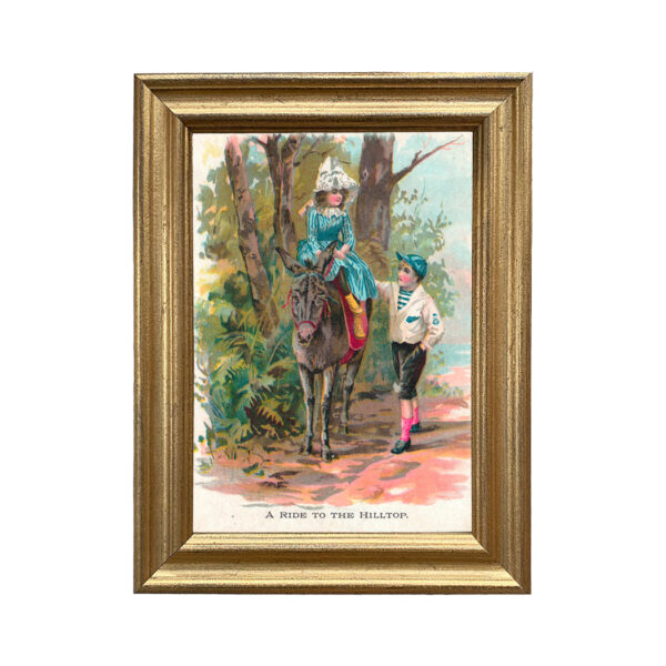 Equestrian Children A Ride to the Hilltop Antique Children’s Book Illustration 5×7″ Framed Print Behind Glass