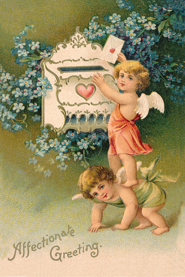 Prints Valentines Two Cherubs Valentine’s Day Framed Postcard Print