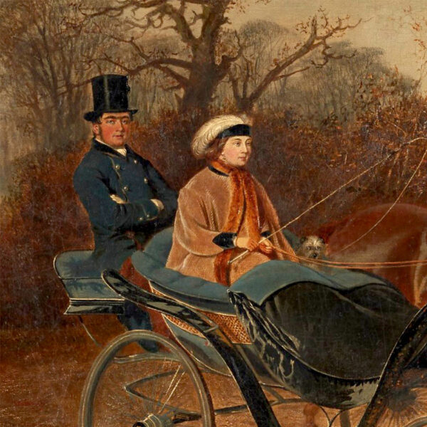 Equestrian/Fox Equestrian Lady Clifford-Constable Driving a Carriage Framed Oil Painting Print on Canvas in Antiqued Gold Frame