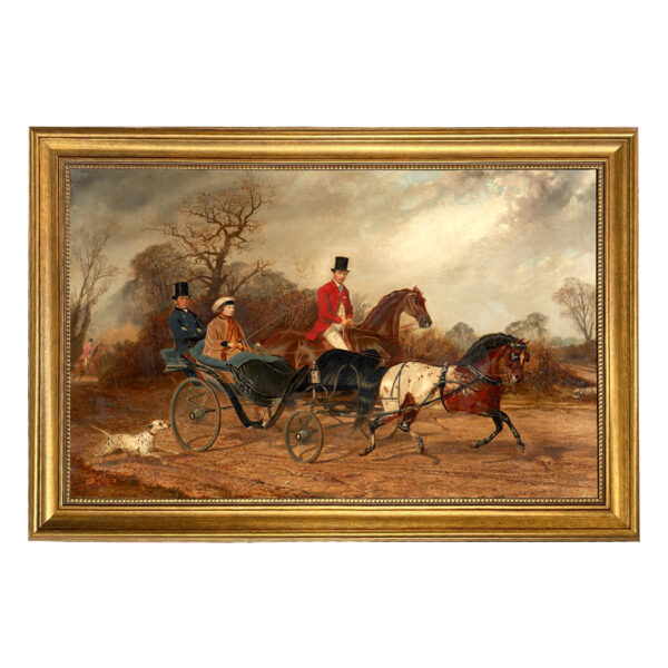 Equestrian/Fox Equestrian Lady Clifford-Constable Driving a Carriage Framed Oil Painting Print on Canvas in Antiqued Gold Frame. A 15″ x 24″ Framed to 18-1/2″ x 27-1/2″