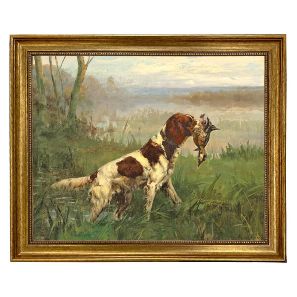 Cabin/Lodge Bird hunting Setter and a Ruddy Duck Framed Oil Painting Print on Canvas